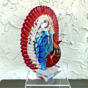 MURANO Authentic Italian Handblown Artglass Peacock Figurine/Statue (H: 9”)